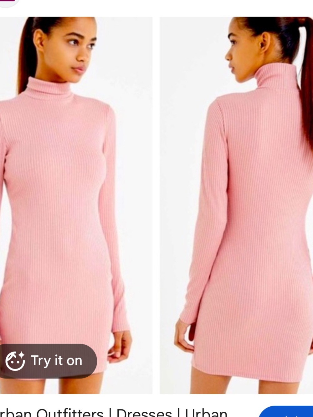 Urban Outfitters Blush Pink Ribbed Turtleneck Bodycon Dress